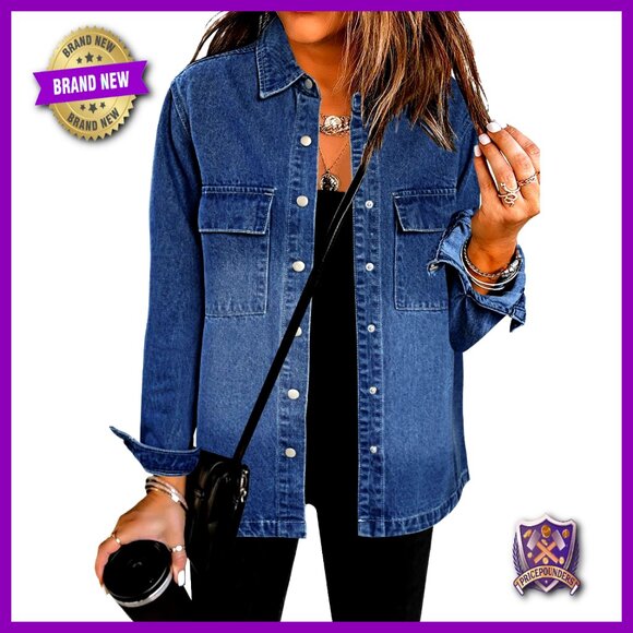 Jackets & Blazers - Oversized Denim Jacket Western Shacket Button Down Lightweight Cotton Classic